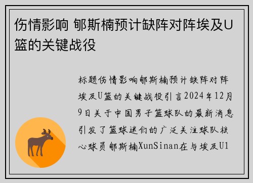 伤情影响 郇斯楠预计缺阵对阵埃及U篮的关键战役