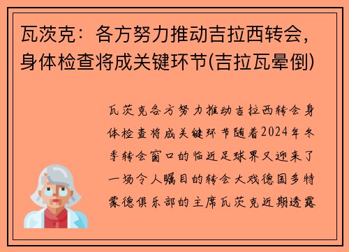 瓦茨克：各方努力推动吉拉西转会，身体检查将成关键环节(吉拉瓦晕倒)