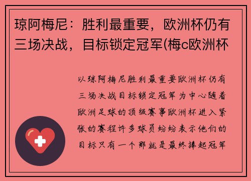 琼阿梅尼：胜利最重要，欧洲杯仍有三场决战，目标锁定冠军(梅c欧洲杯)